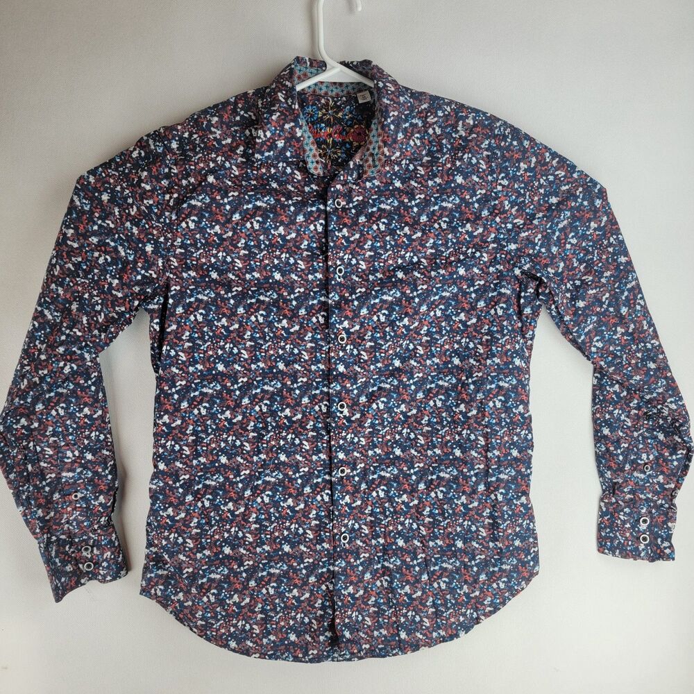 Robert Graham Mens Size Medium Blue Red Confetti Long Sleeve Cotton Shirt